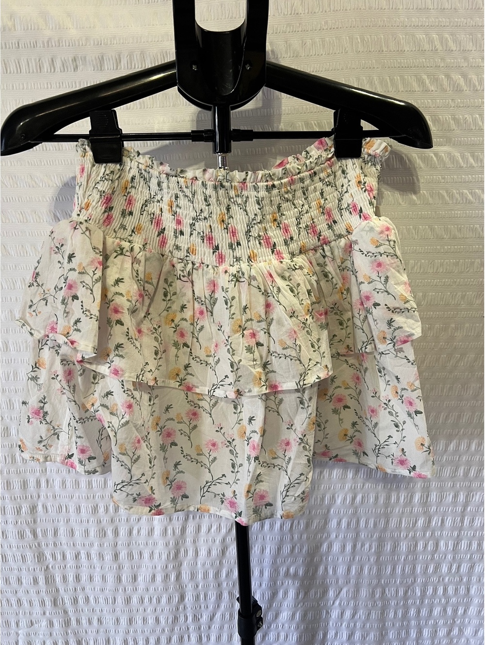 Japna Women’s L Floral Smocked Mini Skirt 100% Cotton Boho NWT